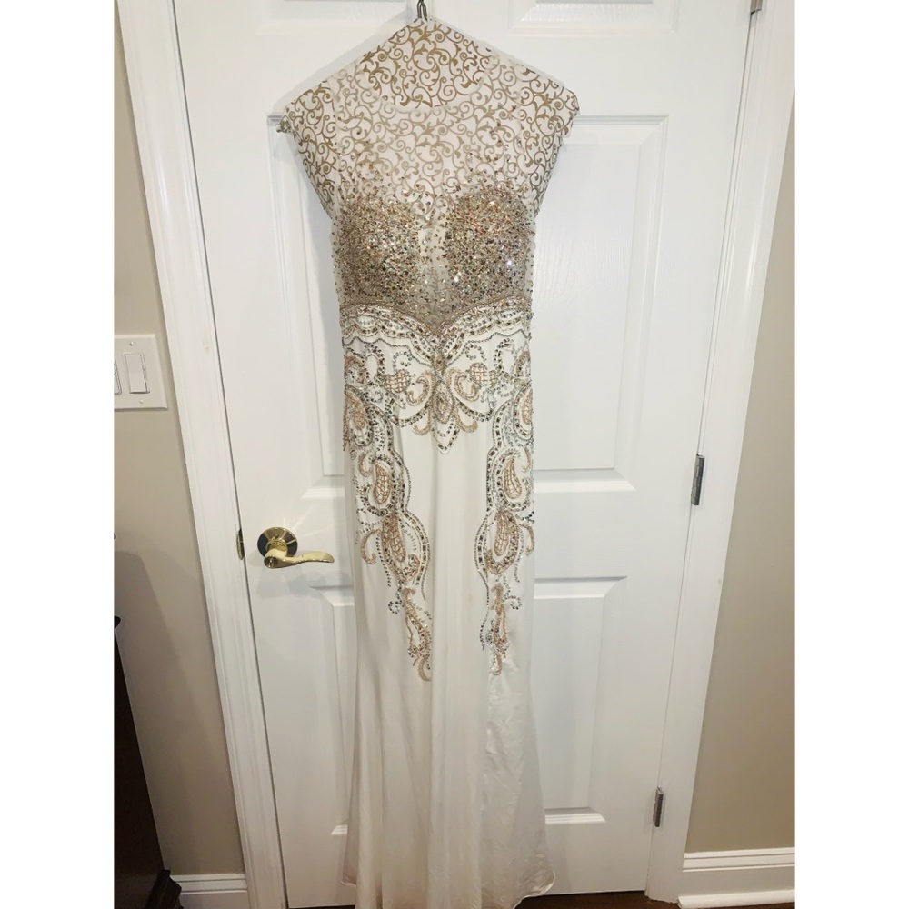 Stunning long gown mesh short sleeve dress size 8